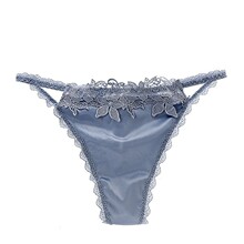 欧美纯欲性感轻奢缎面蕾丝内裤女立体花朵刺绣细带镂空低腰丁字裤
