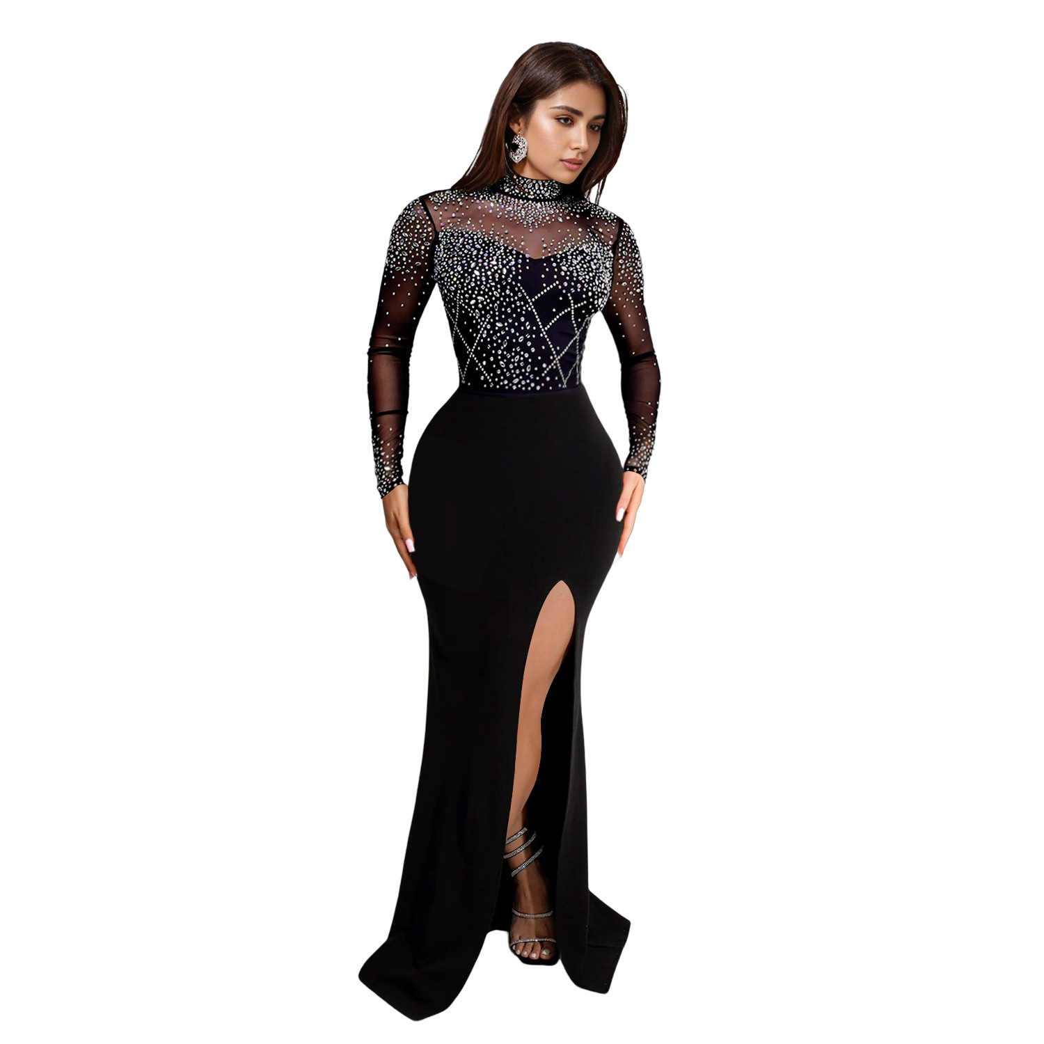 C7045 Aliexpress transfronterizo Amazon estación independiente de moda europea y americana ropa de mujer con perforación en caliente vestido largo nuevo image 7