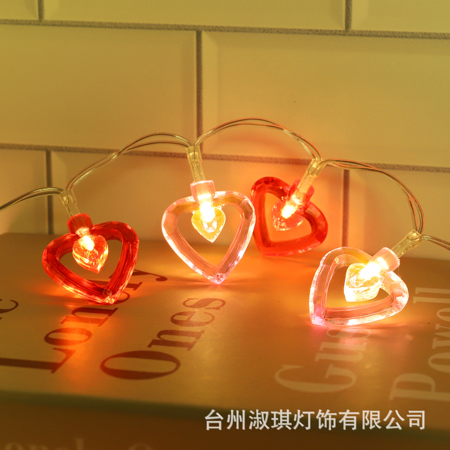 Nuevo LED Día de San Valentín Rosa doble amor batería luz cadena habitación dormitorio fiesta Decoración Luz cadena