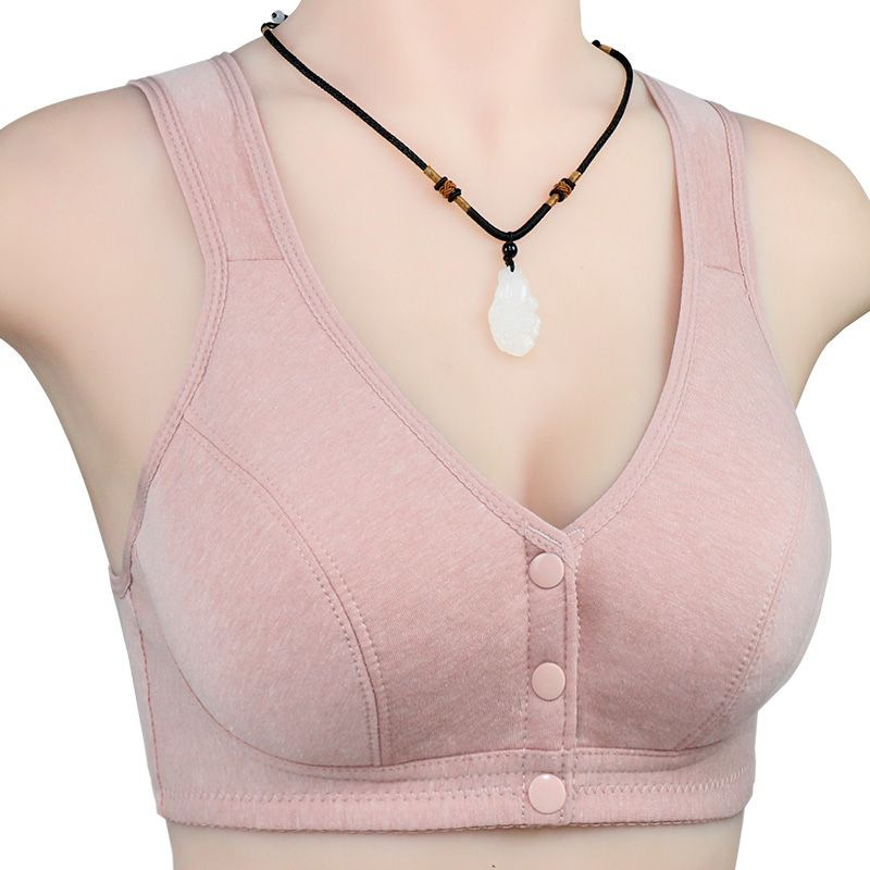 Soft Cotton Front-Clasp Bra for Middle-Aged and Elderly Women with Large Busts, Smooth Surface, Wireless, Tank Top Style, Cross-Border Hot-Selling Plus-Size Bra