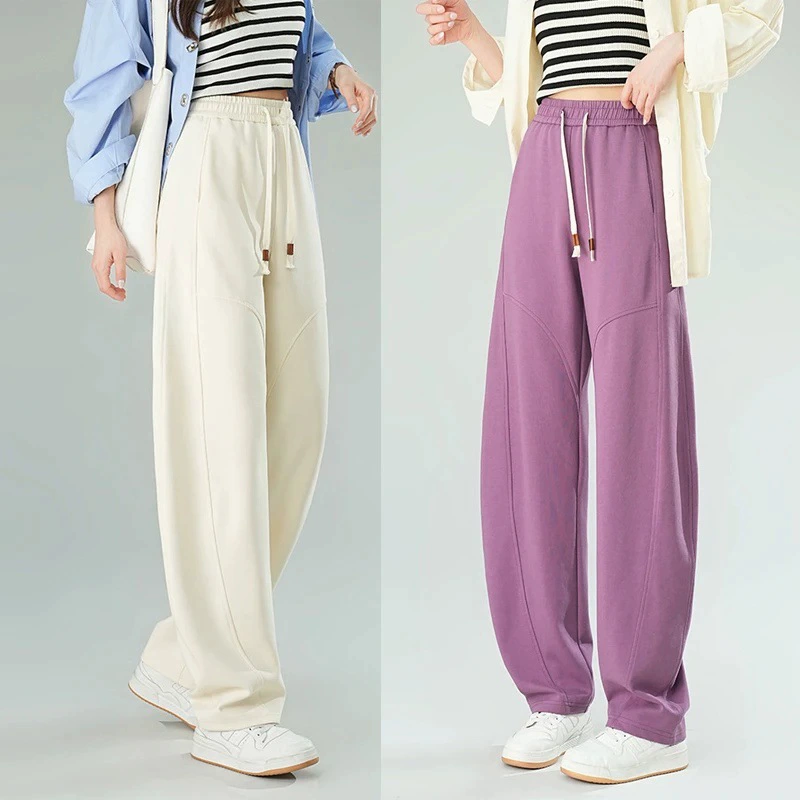 Демисезонные брюки, флисовые Leggings, корейский стиль, высокая талия, оверсайз, шнуровка