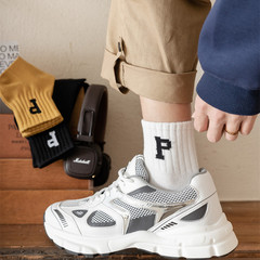 Men's Spring and Summer New Arrival P-Letter Socks, Korean INS Style, Yu Wenle Trendy Sports Breathable Mid-Calf Socks, Cotton Socks Manufacturer