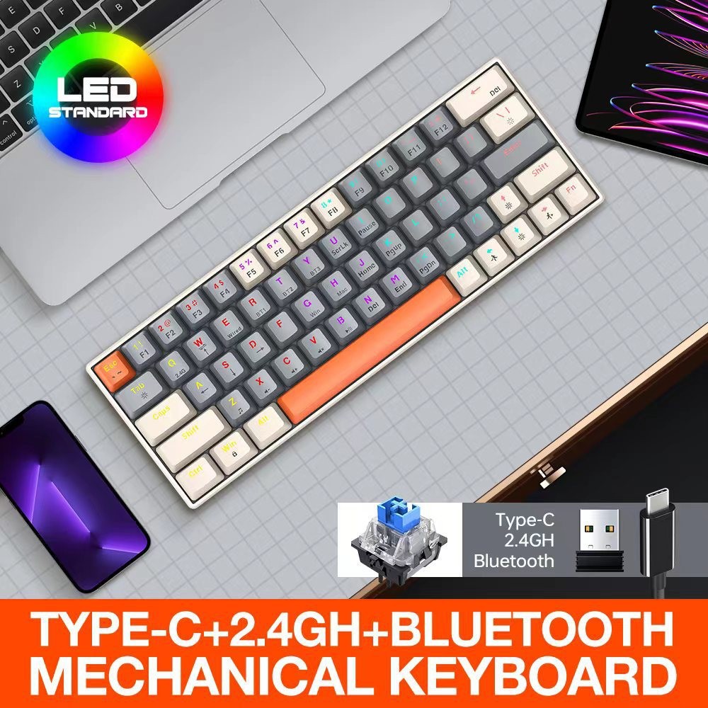 Nuevo Teclado mecánico transfronterizo de tres modelos inalámbrico Bluetooth computadora e-sports juego personalizado teclado fábrica en stock