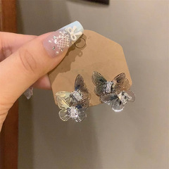 欧美银色镂空复古双蝴蝶锆石耳环女小众设计感精致时尚耳饰品耳钉