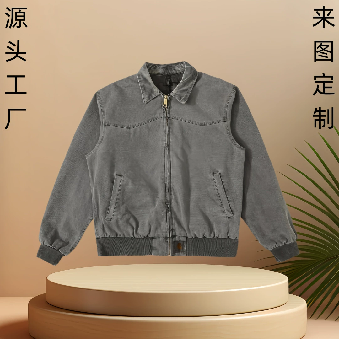 Фабрика Пользовательские Американский Стиль Пара Повседневная Куртка Тяжелый Вес Батик Промытый Холст Рабочая Одежда Лацкан Куртка Пальто