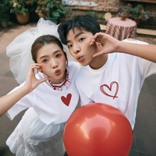 领证登记情侣装夏季短袖t恤2025新款高级感小众纯棉男女订婚上衣