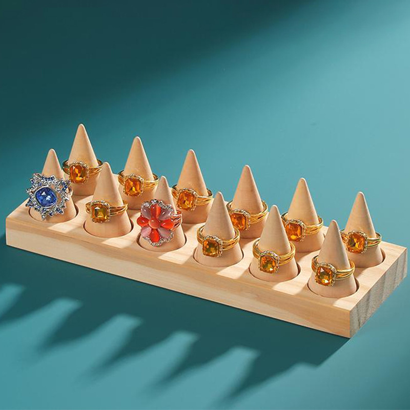 新款實木圓錐戒指展示架指環鑽戒收納展示板單個可拆卸指模戒指盤
