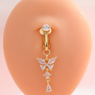 056 Cross-Border E-Commerce Hot-Selling Belly Button Rings Fake Belly Button Piercing Jewelry Butterfly Zircon Belly Button Piercing Jewelry
