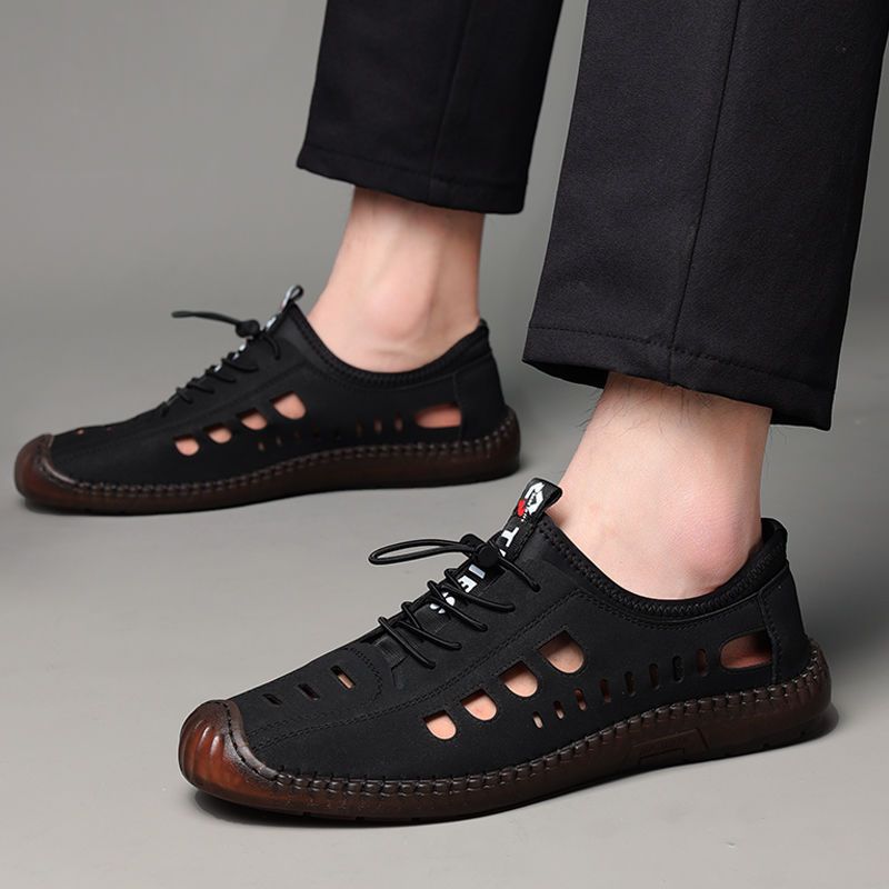 2023 nuevas sandalias de verano para hombre zapatos con agujeros huecos transpirables para hombre sandalias casuales de tendón de res para hombre