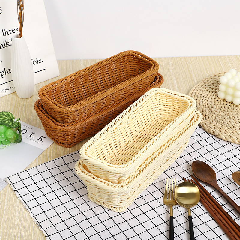 クリエイティブキッチン食器収納かごホテルレストランナイフフォークバスケット家庭用箸バスケット長方形模造藤バスケット|undefined