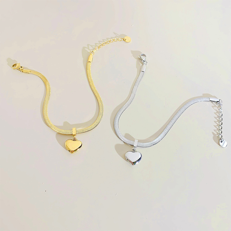 Heart Shape Pattern Wholesale Jewelry Fashion Heart Shape 304 Stainless Steel 16K Gold Plated White Gold Plated Gold Plated PVD Coated Bracelets Necklace