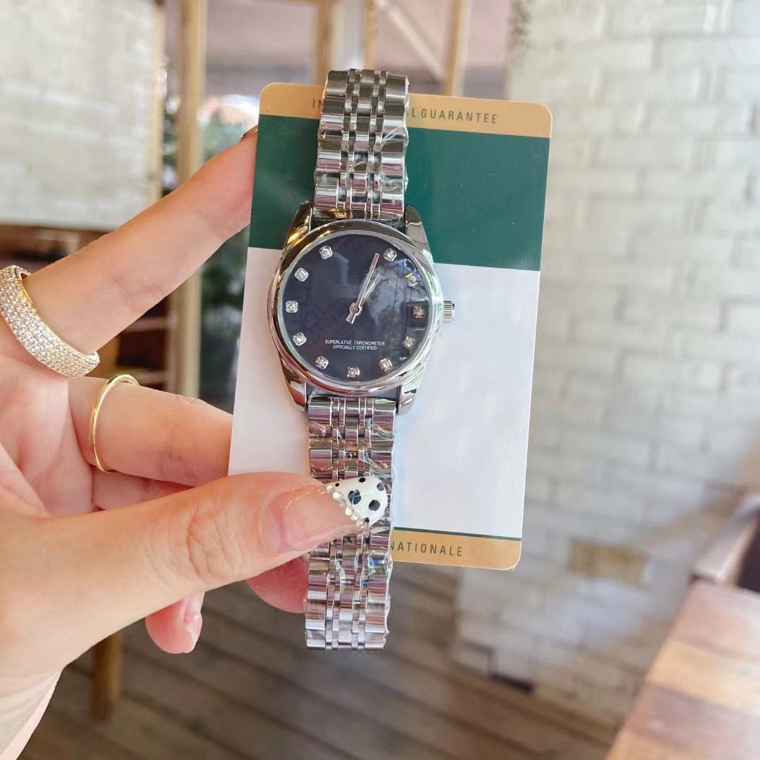 여성 메탈 손목시계 스테인리스 밴드 아날로그 쿼츠 학생용 37mm 패션시계