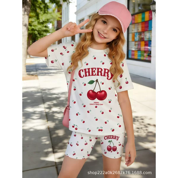 Cross-Border European and American Hot-Selling Letter-Printed Short-Sleeved Summer Thin Shorts Home Wear Sweet and Cute Two-Piece Set for Girls