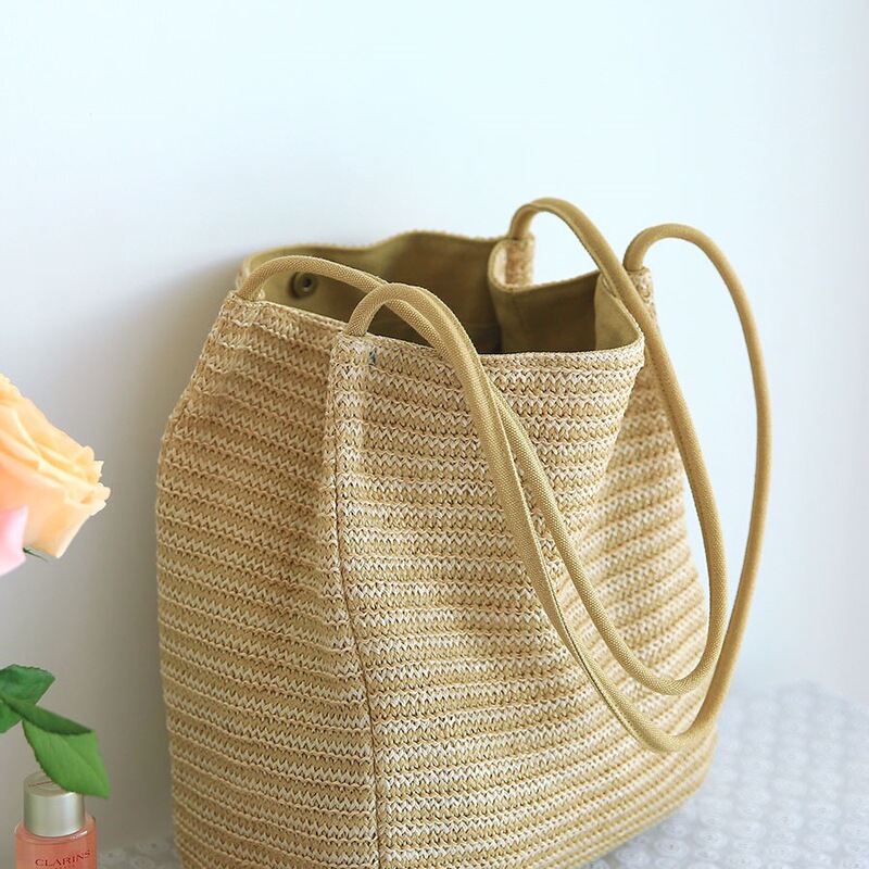 Straw Bag, Artistic Cloth Bag, Women's Canvas Handbag, Rattan Bag, Straw Bag, Woven Bag, Shoulder Bucket Bag, Commuting