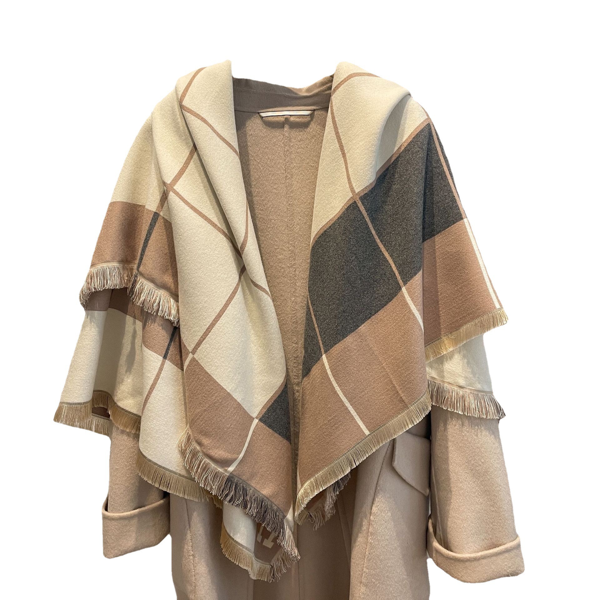 Otoño e Invierno nuevo europeo y americano color a juego letra H Cachemira bufanda engrosada bufanda caliente moda todo partido borla chal