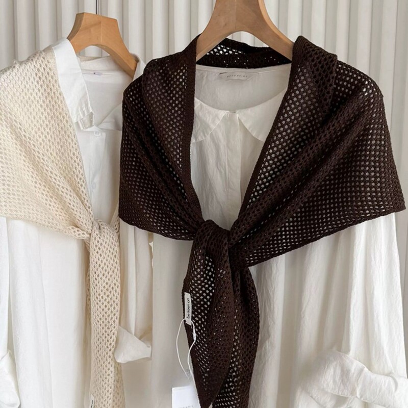 Sun Protection Solid Color Knitted Hollow Triangle Scarf for Women, Spring and Summer High-End Outerwear Shawl with Wool, Thin Cape Scarf Sun Protection Solid Color Knitted Hollow Triangle Scarf for Women, Spring and Summer High-End Outerwear Shawl with Wool, Thin Cape Scarf