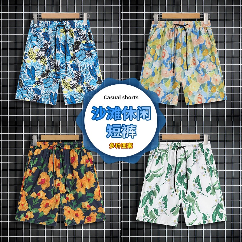 Manufacturer wholesale trendy men's retro floral shorts, Thai-style Hawaiian couple design, loose-fitting five-point shorts Manufacturer wholesale trendy men's retro floral shorts, Thai-style Hawaiian couple design, loose-fitting five-point shorts