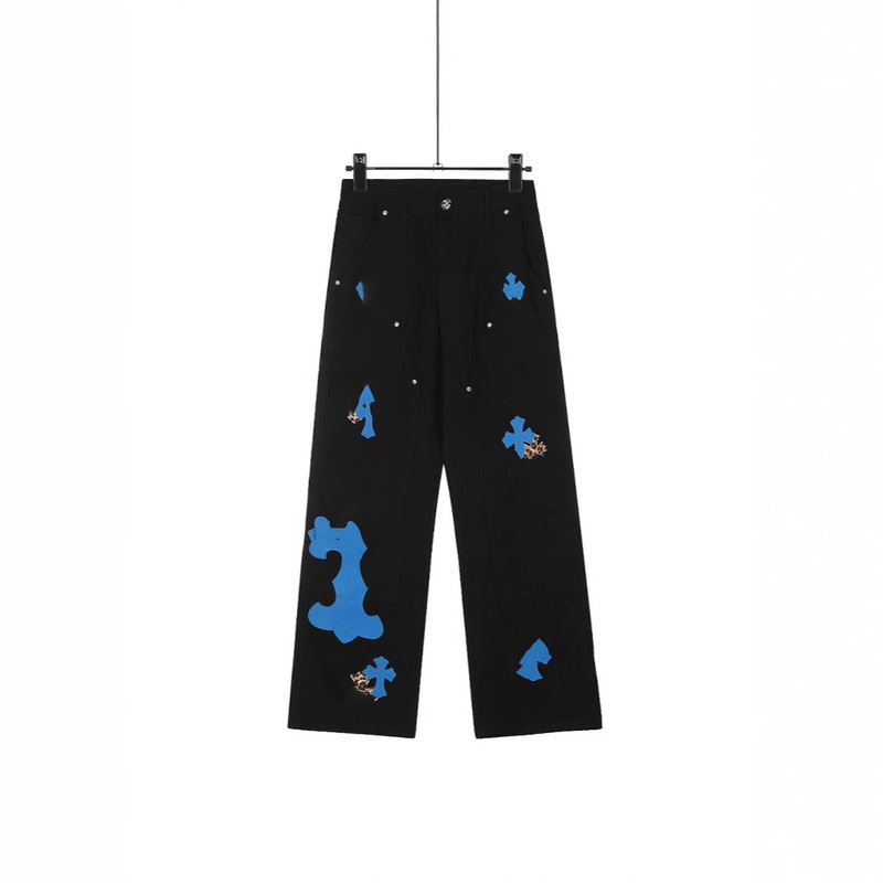 24SS High Street Tide Brand CH Relatives and Friends Limited Cow King Cross Carhart Bottom Plate Logging Pants Denim Wide Leg Pants
