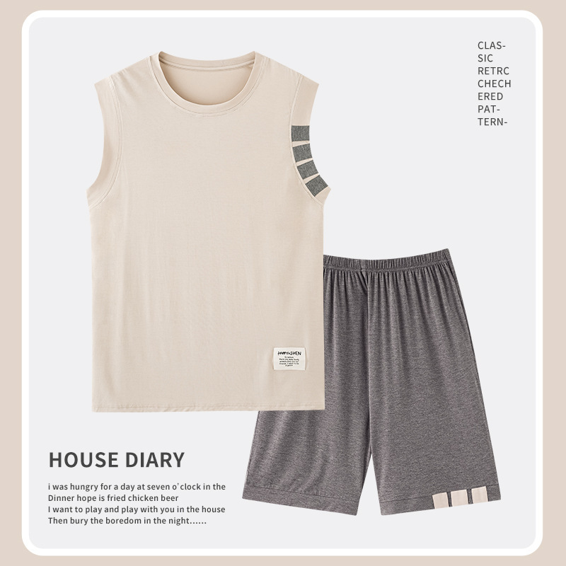 Men's Modal Sleeveless Vest Pajamas Men's Summer Shorts Loose Casual Teenagers Thin Homewear Set
