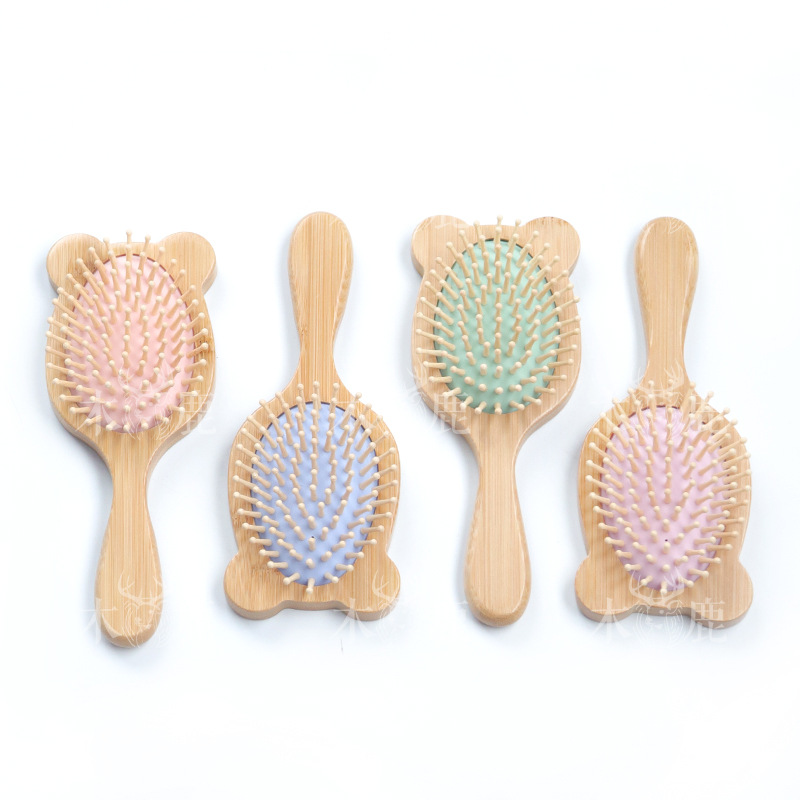 Set de limpieza para bebés con peine, cepillo de champú, masajeador de madera de loto, peine plano de madera de pera, masajeador, lindo set de limpieza para bebés