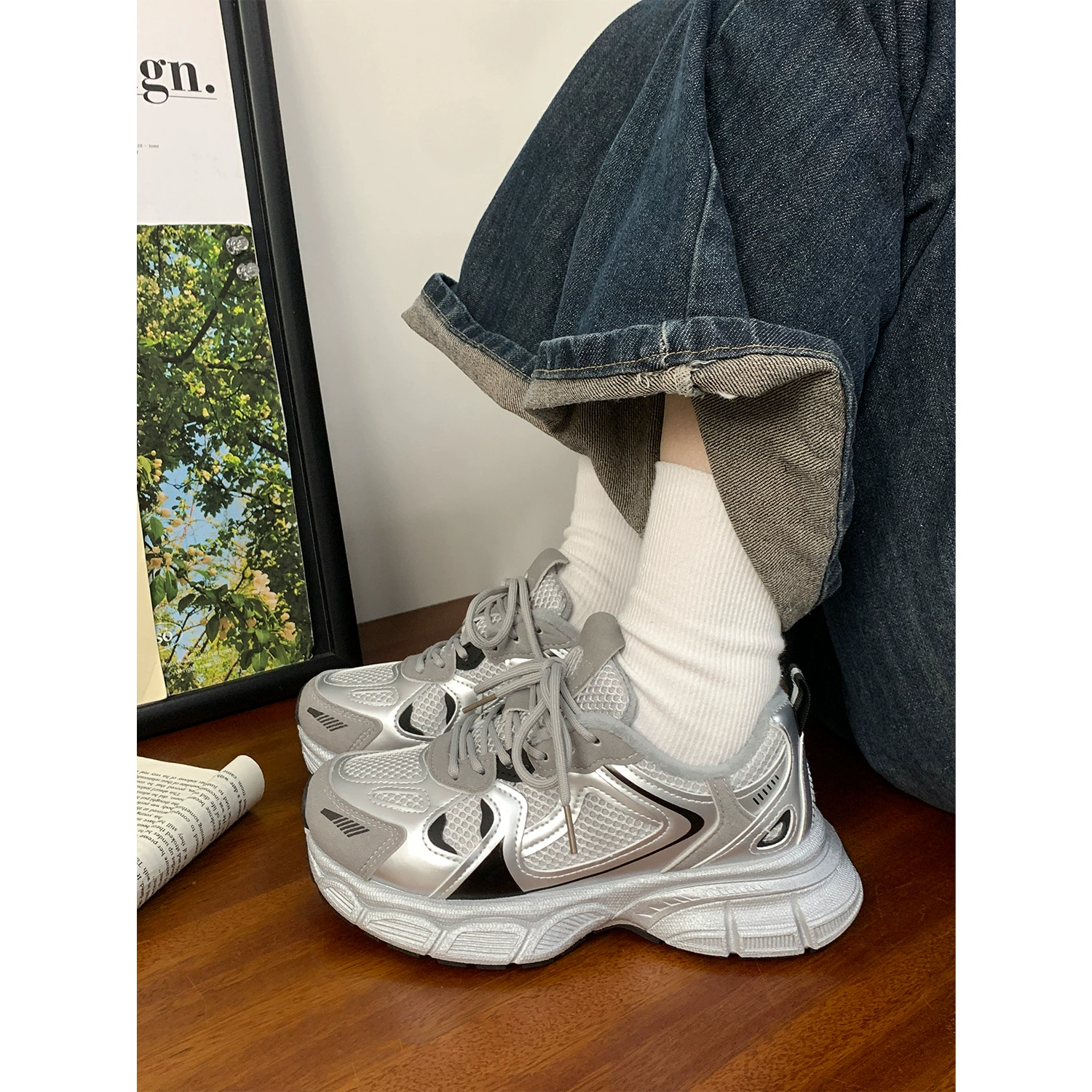 Перчатки Yuanyi Shoes Walk 2024 Зима толстая подошва плюс бархатные Daddy Shoes Женские Женщинам-1772-1