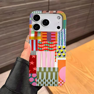 多巴胺撞色几何拼贴菲林磁吸手机壳iPhone16/17Pro防指纹磨砂硬壳