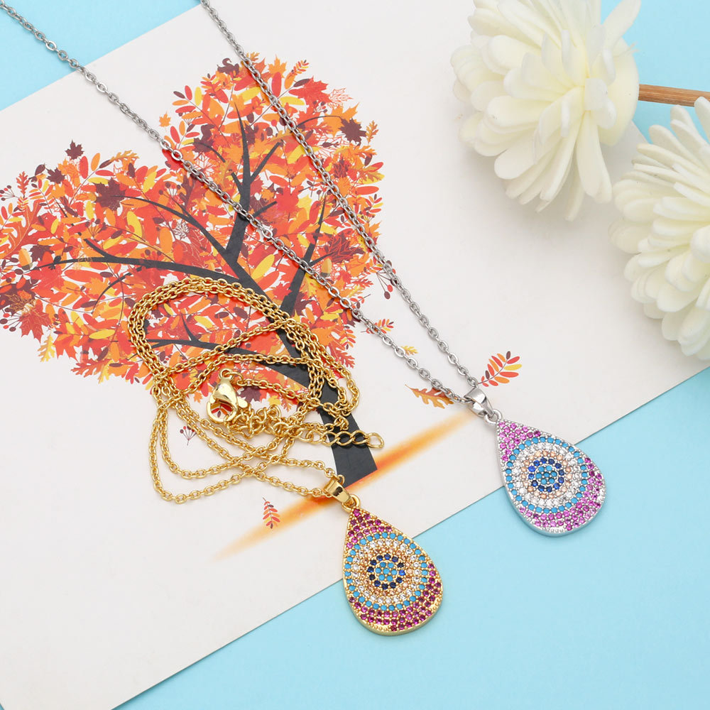 Fashion Water Droplets Copper Pendant Necklace Inlay Zircon Copper Necklaces