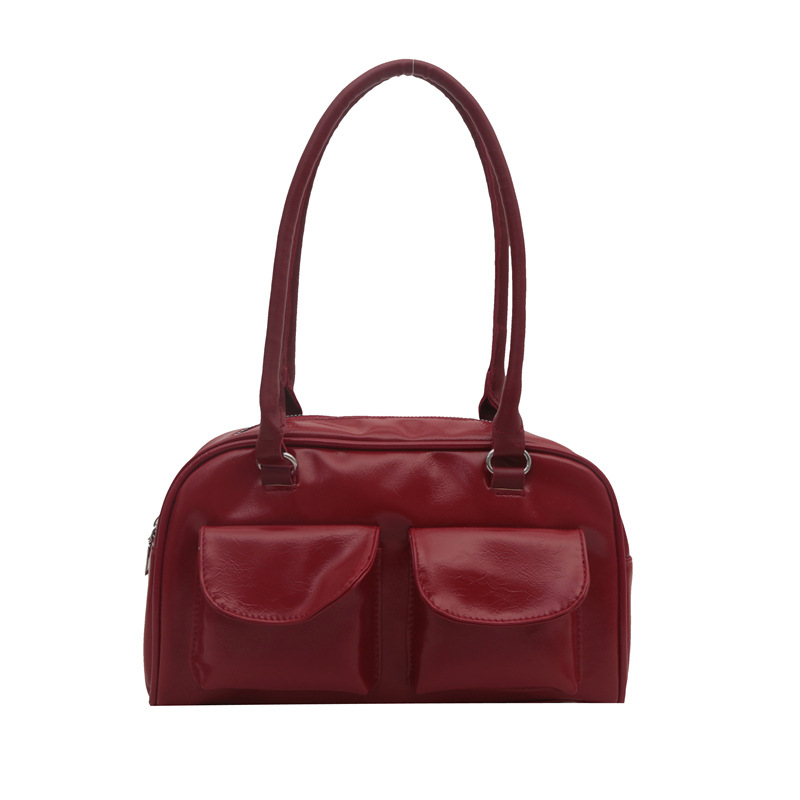 2024 otoño nuevo bolso axilar de estilo extranjero bolso de viaje nicho diseño de bolsillo doble bolso de hombro brillante de estilo extranjero