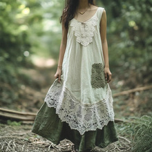 2025跨境外贸新款女装无袖圆领3D印花简约清新A字连衣裙长款女装