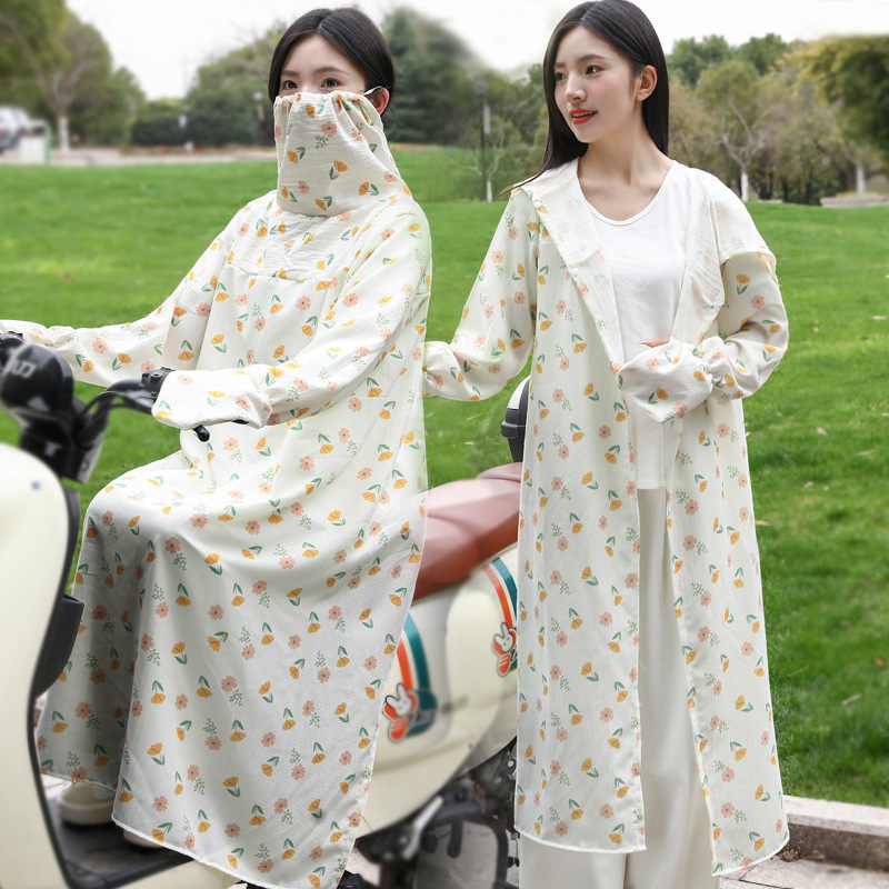 Summer Bike Sun-protective Clothing Motorcycle Electric Vehicle Shawl Anti-walking Face-covering Long Cloak Long-sleeved Overalls Shade Shirt Women