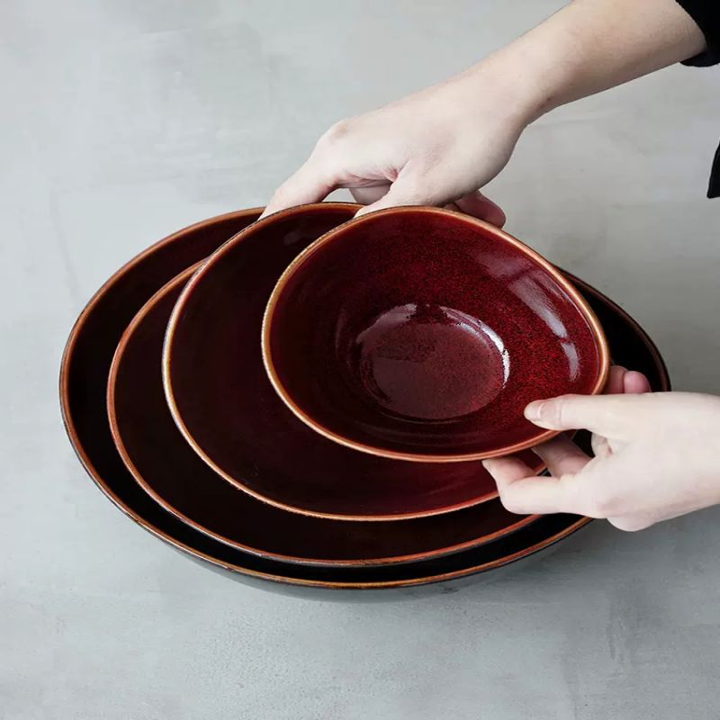 Cuencos de sopa de color europeo de color esmalte transfronterizo cuencos de arroz irregulares de cerámica cuencos de ensalada de frutas cuencos de ramen grandes