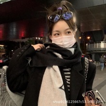 李小璐同款老花围巾羊绒纯色渐变明星同款围巾披肩女秋冬保暖