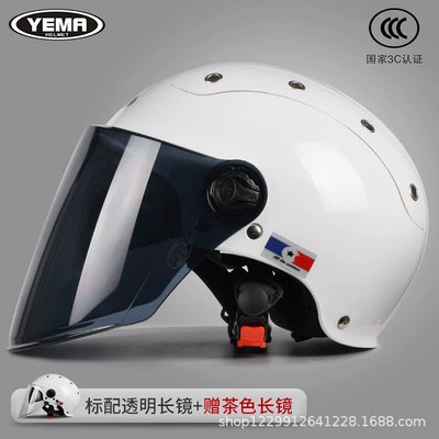 Half Helmet, Motosiklet kaskı (dəbilqə) - ceramic-white-transparent-long-mirror-free-brown-long-mirror