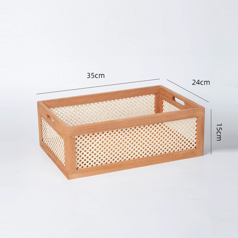 Retro table storage box from natural wood, storage basket, storage system