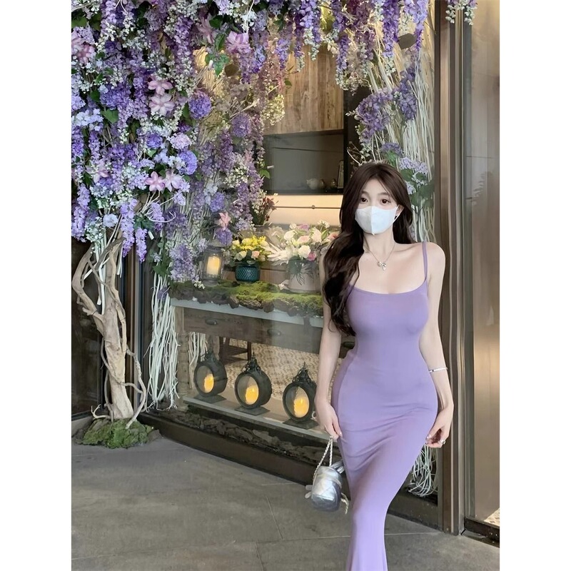 Slim-fit fishtail skirt, bodycon long dress, elegant and sophisticated dress, pure and alluring hot girl suspender dress for women in summer
