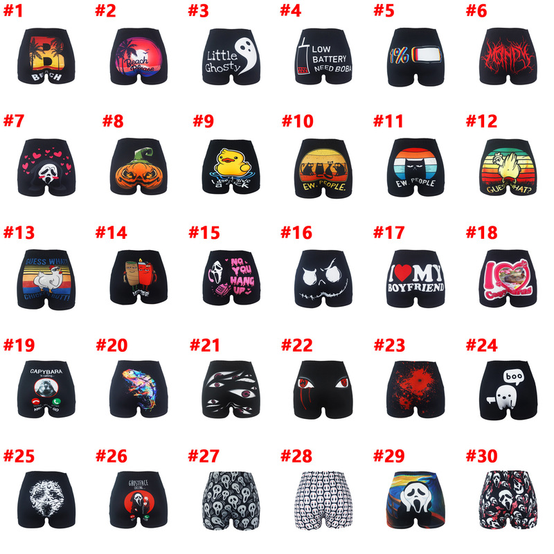 D9863 Amazon Hot European and American Women's Sexy Women's Tight Shorts Pattern Printed Shorts Yoga Pants