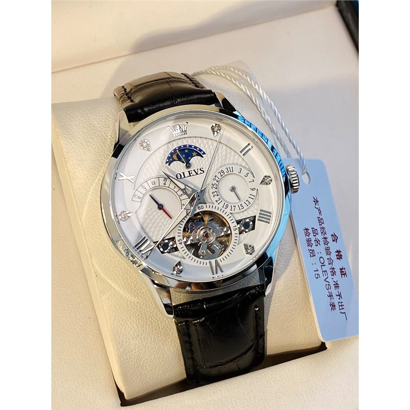Swiss Genuine Watches ­ Men's Automatic Mechanical Watch with Skeleton Design, Tourbillon, Genuine Leather Strap, Business Men's Watch.