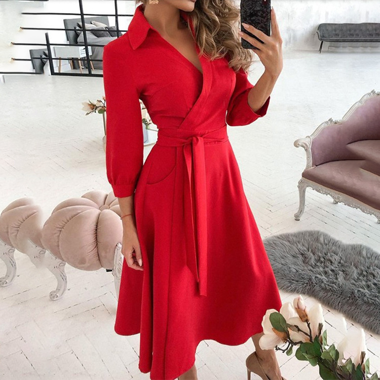 Women's A-line Skirt Fashion Turndown Printing Long Sleeve Solid Color Butterfly Maxi Long Dress Daily display picture 5