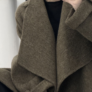Bathrobe style large collar two-wear double-sided wool coat for women mid-length loose fashion versatile wool coat autumn and winter