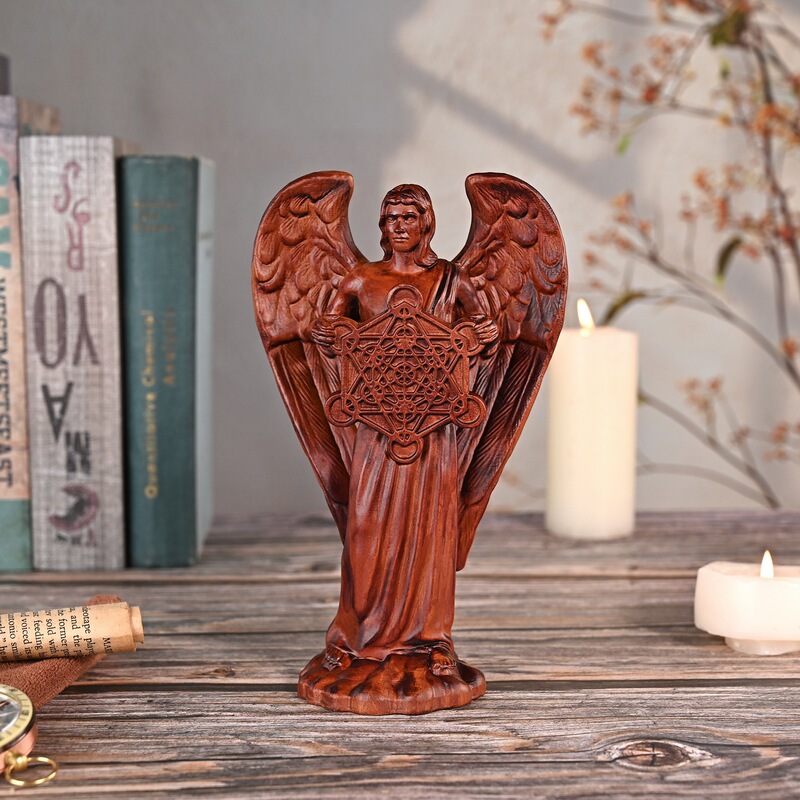 European Metron Archangel Sculpture Art Ornaments Home Garden Club Solid Wood Carving Craft Decorations