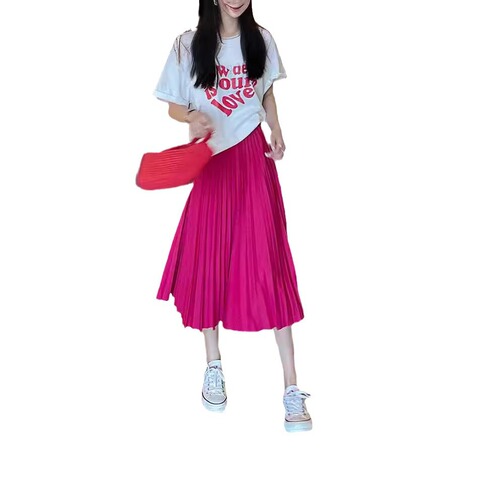 Stylish and Versatile High-Waisted Pleated Midi Skirt with Classic Simplicity, Available in Multiple Colors, 78cm Length