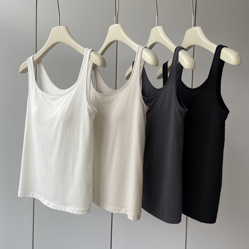 A Small Air Conditioner in Summer, an Integrated Chest Pad! Modal + Mulberry Silk + Cotton U-Neck Lightweight and Comfortable Vest for Women Summer