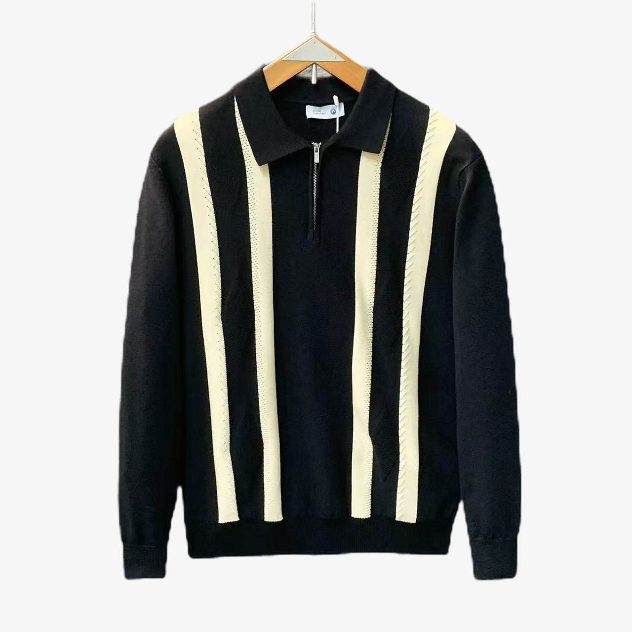 Explosiones transfronterizas de tamaño grande europeo polo camiseta con solapa camiseta de punto suéter hombre medio cremallera rayas otoño y invierno fábrica al por mayor