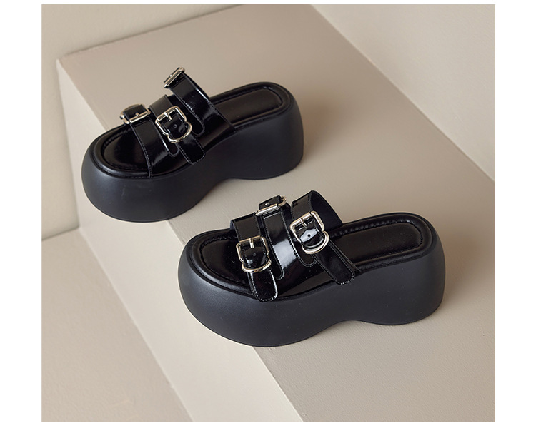 Dép sandal nữ quai chữ V đế dày 8cm, khóa thắt lưng, phong cách thời trang đi biển mùa hè — Màu đen, Màu trắng chi tiết 20