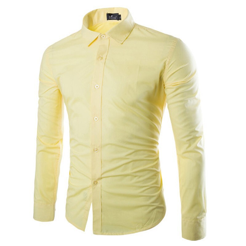 Space New Men's Candy Color Long-sleeved Shirt Solid Color Simple Casual Slim-fit Lapel Long-sleeved Shirt Men's Top