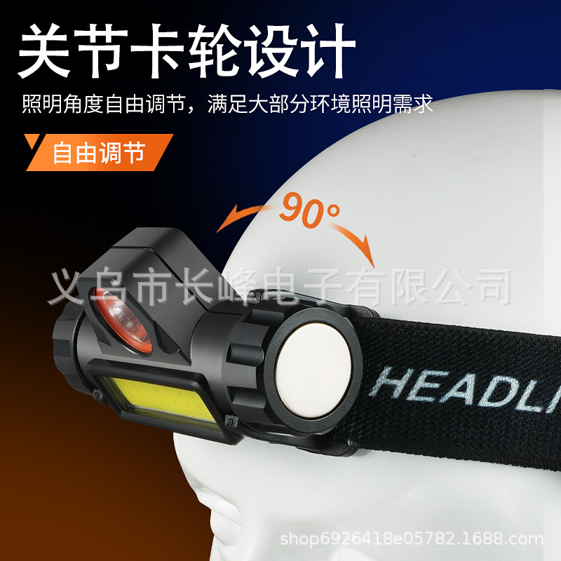 Transfronterizos led luz de cabeza calva fuerte mini recargable impermeable astigmatismo luz de cabeza cob multifuncional luz de cabeza de pesca nocturna al aire libre