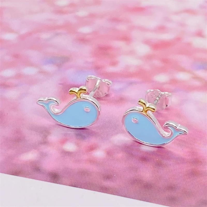 1 Pair Cute Whale Epoxy Sterling Silver Ear Studs display picture 1