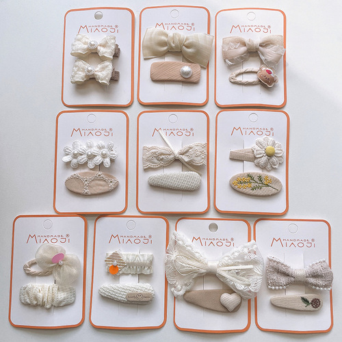 Matcha color bow hair clip Korean style children's hair accessories fabric embroidery hair clip girls bangs clip broken hair BB clip