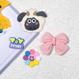 Cartoon Sheep Head Bow Hole Shoe Cream Glue Mobile Phone Case Water Cup Pvc Soft Glue Patch Hair Accessories Hairpin Accessories