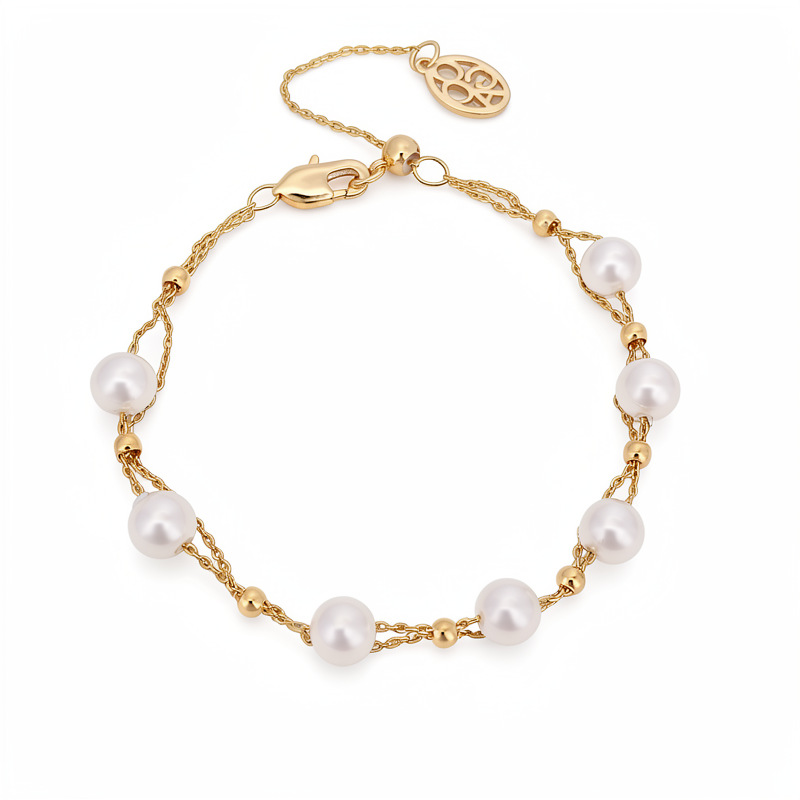 18k oro real chapado perlas de doble capa cruzada pulsera de extracción ligera pulsera de nicho de lujo personalidad joyas de mano mujer image 6
